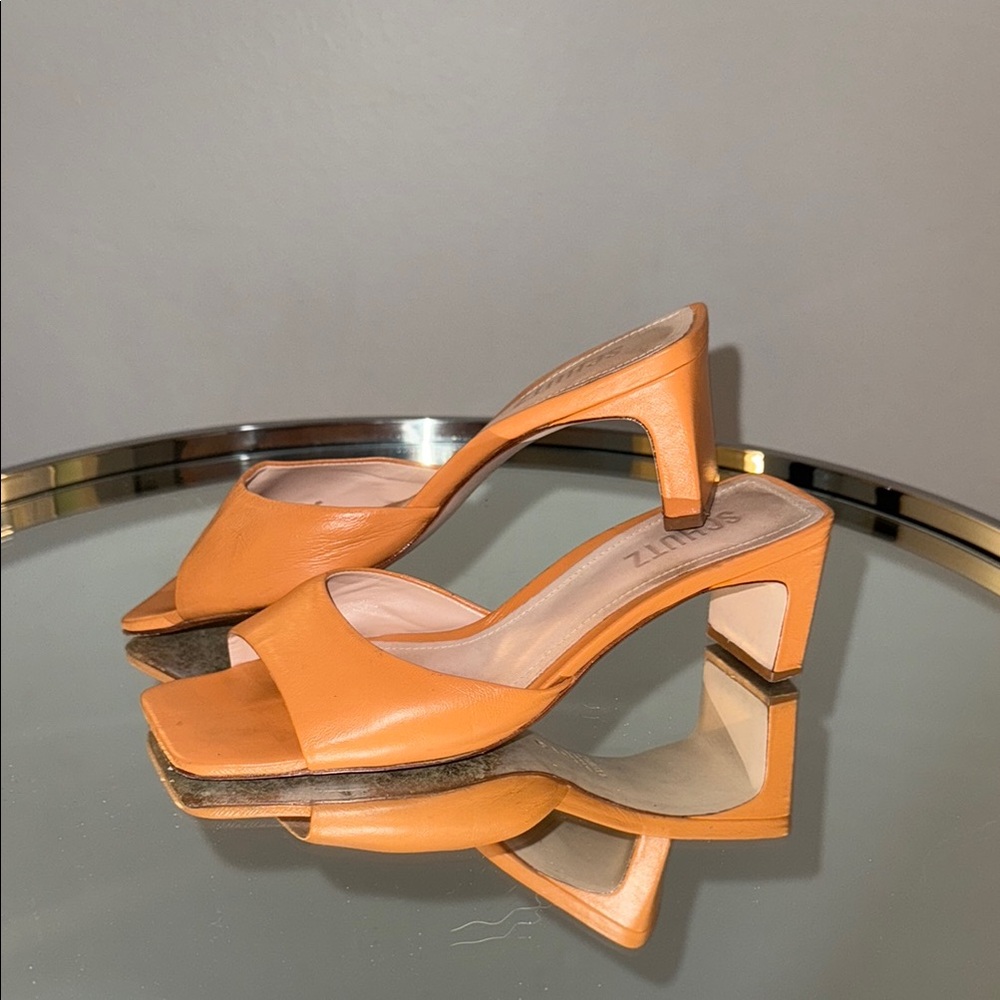 SCHUTZ Orange Block Heel Suede Heels